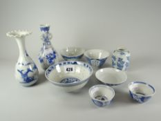Parcel of Chinese blue & white porcelain including footed bowl, tea bowls, small vase ETC