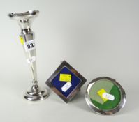 Silver trumpet vase and two silver photograph frames (3) Condition reports provided on request by