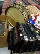 A Popular Chromatic accordion together with a small drum Condition reports provided on request by