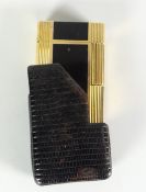 An S T Dupont gold plated Laque De Chine gas cigarette lighter in outer crocodile case Condition