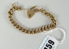 9ct gold curb link bracelet with heart shaped padlock, 14.8grams Condition reports provided on