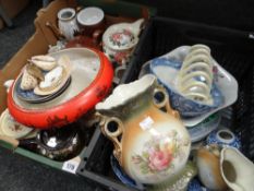 Two crates of mixed china including teapots, blue and white china ETC Condition reports provided