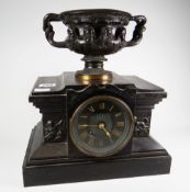 French slate clock with bronze Warwick-vase finial, 32cms high Condition reports provided on request