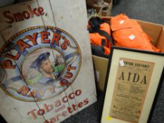 A maritime buoyancy suit, wooden players Navy Cut advertising sign ETC Condition reports provided on