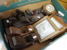 Four vintage wood planes, barometers ETC Condition reports provided on request by email for this