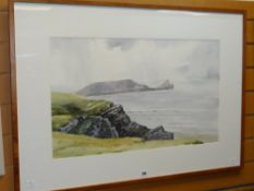 DAVID EVANS watercolour - entitled 'Worms Head', signed and dated 1986, 40 x 67cms Condition reports