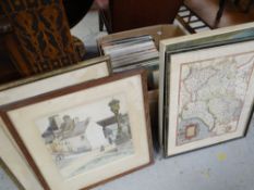 Box of pictures including watercolours by GEORGE C GAMSON and a quantity of vinyl records