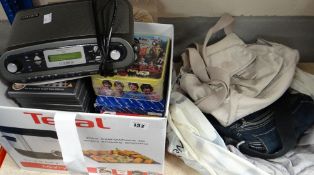A Roberts radio, collection of Dr Who DVDs, tinned The Beatles puzzle, collection of ladies bags ETC