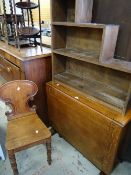 A vintage drop leaf table, an open bookcase and a hall chair Condition reports provided on request