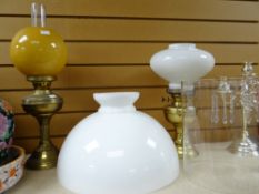 Two modern brass effect oil lamps and shades Condition reports provided on request by email for this