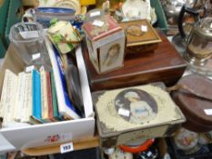 Various collectables including Beatrix Potter children's books, collar box, glassware, wooden