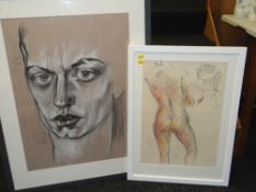 RICHARD O'CONNELL charcoal drawing on grey sugar-paper, entitled 'Muse (Portrait of Pip)',