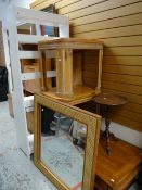 A parcel of mixed furniture including wine table, Long John coffee table, large rattan framed mirror