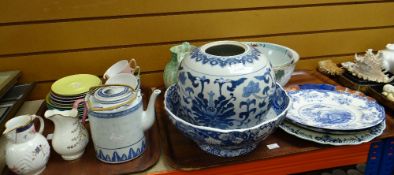 Two trays of various china including large blue and white decorated bowl, retro Gaydon Melmex