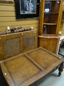 Two coffee tables, a reproduction serpentine corner cupboard / cabinet ETC Condition reports