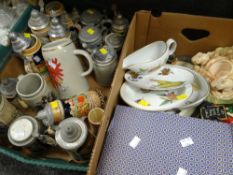 A collection of Continental lidded steins, mixed china including Royal Worcester 'Evesham Gold'