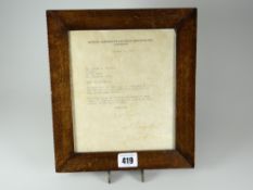 A framed typed letter dated 12 October 1970 from NASA addressed to the hotel manager at the Hilton