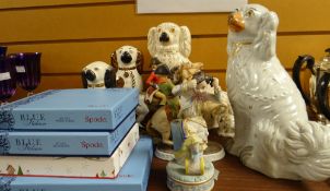 Collection of Staffordshire dogs, boxed Spode Blue Italian cutlery, Continental figurines