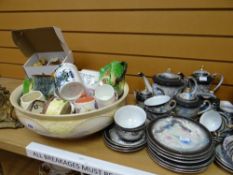 A large quantity of mixed china and pottery including Oriental teaset, Portmeirion, blanc-mange