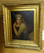 Nineteenth century school oil on canvas - head & shoulders portrait of a lady with long head