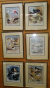 ARCHIBALD THORBURN six coloured prints of birds (1 x cracked glass) (6) Condition reports provided
