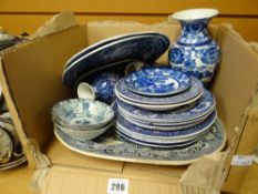 A parcel of interesting blue and white pottery and china including nineteenth century Willow pattern