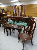 A vintage mahogany extending wind-out dining table with additional leaf and six chairs, 104cms