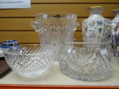 A heavy cut glass Shannon crystal ice-pail together with two heavy cut-glass bowls Condition reports