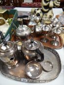 Parcel of EPNS including four-piece teaset and galleried tray, goblets Condition reports provided on