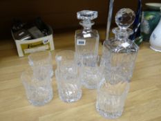 Two cut-glass decanters and six whisky glasses Condition reports provided on request by email for