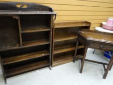 A vintage carved hall table with single-drawer and railback and two open bookcases Condition reports