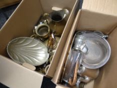 Two boxes of electroplate, brassware ETC Condition reports provided