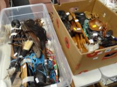 Collection of various tribal wooden carvings and beaded items Condition reports provided on