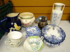 Parcel of china including early Shelley planter, Shelley teaware, blue and white teaware and
