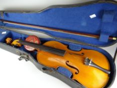 A vintage cased violin and bow (no label visible) Condition reports provided on request by email for