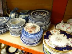 Collection of various blue and white patterned dinnerware, pair of Royal Worcester flower