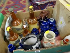 Boxed of mixed china including Wade Bells Scotch Whisky bottles, collector's plates, Staffordshire