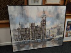LEE REYNOLDS large framed oil on canvas - London with Houses of Parliament across the Thames,