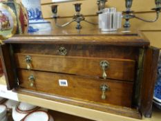 A good mahogany & oak canteen of cutlery (not complete) together with a pair of three-branch