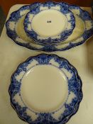 A quantity of Royal Doulton flow-blue dinnerware Condition reports provided on request by email