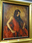 MARK SPAIN giclee print on canvas - elegant lady in red dress, entitled verso on certificate of