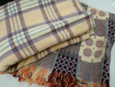 A good traditional Welsh blanket having typical black, pink & mustard geometric patterning and