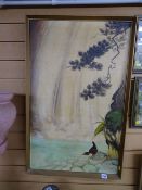 P GOSLING oil on board - waterfall scene with dipper, signed, 80 x 50 cms