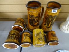 Collection of Ridgways coaching pattern jugs and tankards etc