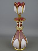 Bohemian white cut overlay and cranberry scent bottle with tulip stopper
