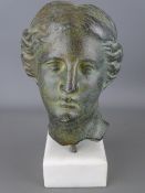 Contemporary bronzed effect head study on an alabaster base