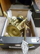 Pair of twist brass candlesticks, another pair of brass candlesticks and similar items