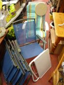 Parcel of four garden chairs, plastic garden recliner etc