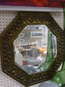Brass framed hexagonal bevelled wall mirror