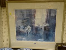 KEITH ANDREW coloured limited edition (254/850) print - interior scene with Victorian chair,